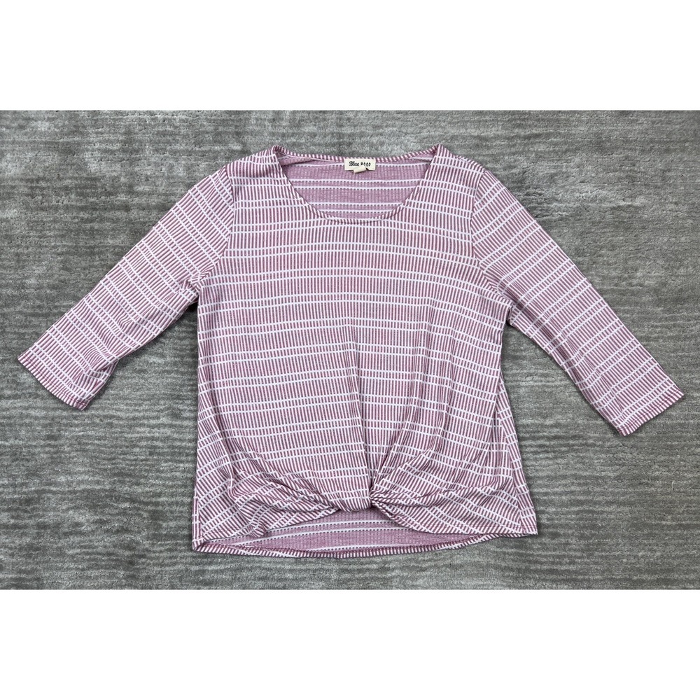Blue Mood Top Womens Medium Mauve Twist Front 3/4 Sleeve Geometric Dash Knit